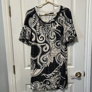 Lela Rose Floral Cream and Black Dress Size 2 FLAWED